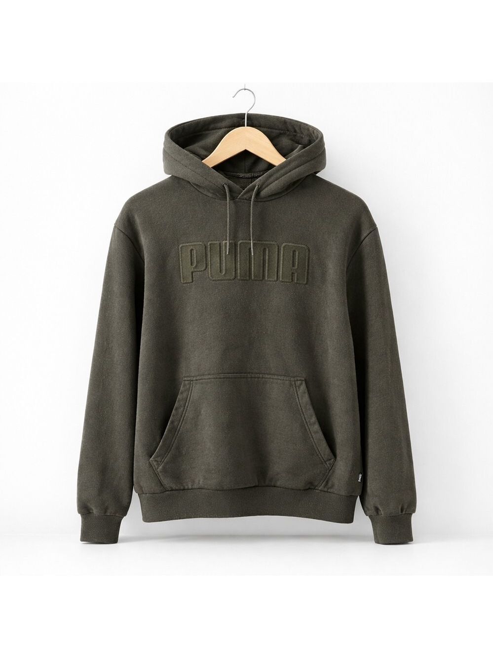 PUMA Olive Green Logo Hoodie | Men’s Large Pullover Sweatshirt